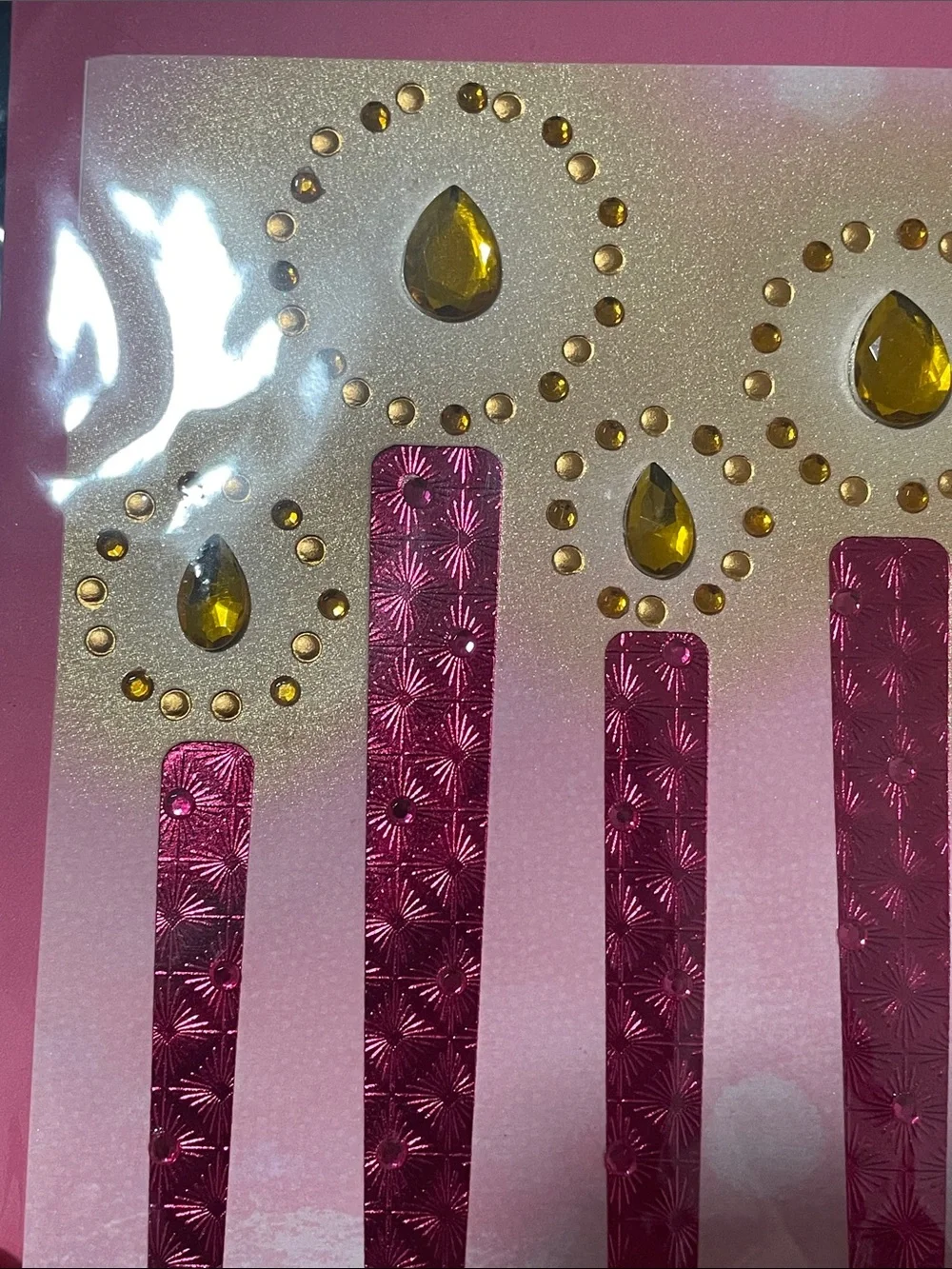 🖤5/$25 Pink Foil Birthday Candle Card with Yellow Gem Accents